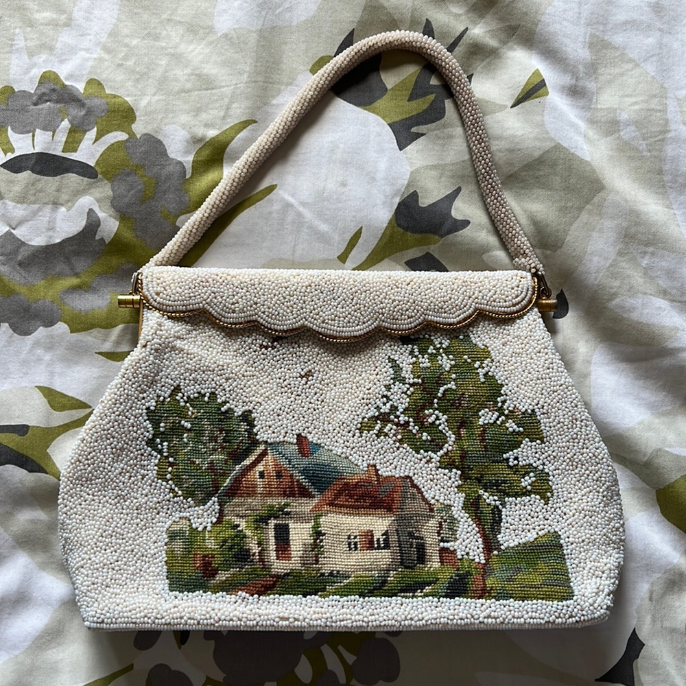 Vintage Beaded Needle Point Clutch